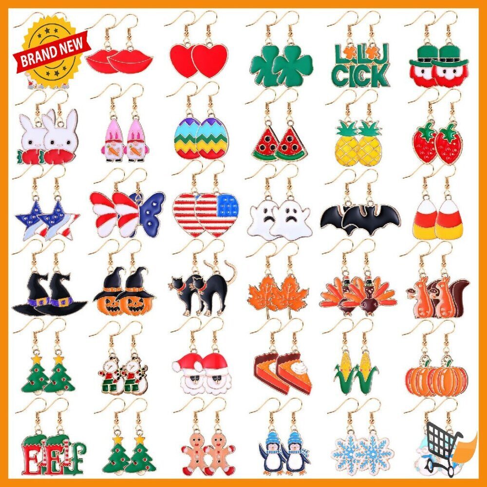 36 Pairs Holiday Earrings Variety Pack Alloy Drop Dangle Women